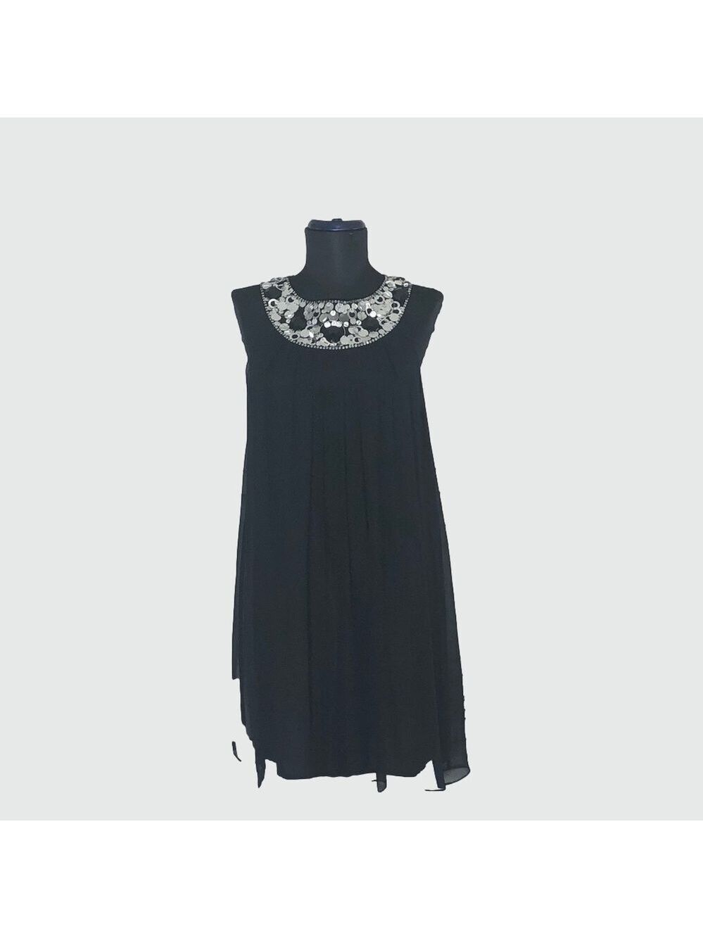 Maggy London Silk Dress Black Beaded Sequin cocktail wedding guest glam whimsi 6